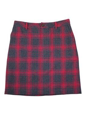Eddie Bauer Womens Size 8 Plaid Wool Blend Skirt Red & Gray 21" Long